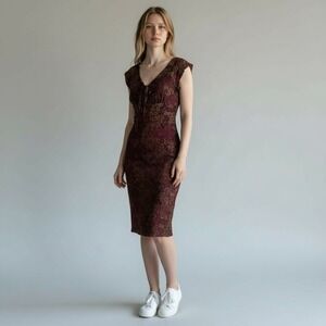 Rampage 90s Babydoll Burgundy Gold Metallic Paisley Burnout Sheer Dress Womens S